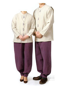 생활한복 3p 남여 (봄가을용 베이지팥죽색) 면옷 불자 생활복